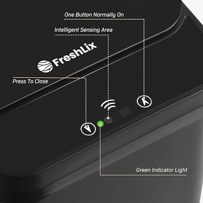 FRESHLIX Bathroom Automatic Trash Can, 4 Gallon Touchless Motion Sensor Small Garbage Can with Lid Smart Electric Narrow Waterproof Garbage Bin for Bedroom Office, Black