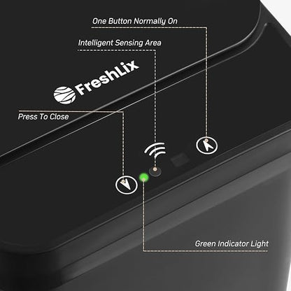 FRESHLIX Bathroom Trash Can, 2.6 Gallon Automatic Motion Sensor Touchless Garbage Can, Waterproof Trash Bin with Lid, Narrow Small Waste Bin for Kitchen, Office, Bedroom, Black