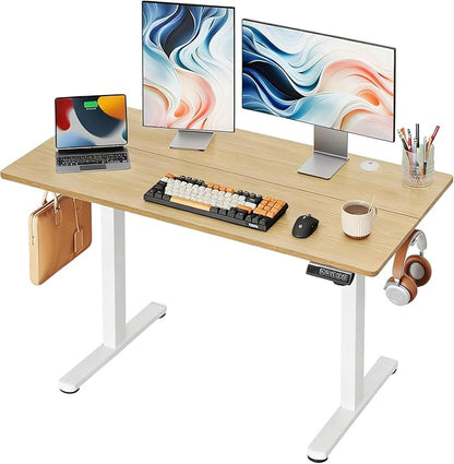DEVAISE 48 Inch Electric Standing Desk, 3 Adjustable Height Stand up Desk for Home Office, Ergonomic Sit to Stand Desk with LED Touchscreen, Headphone Hook, 3 Memory Preset Computer Desk (Maple)