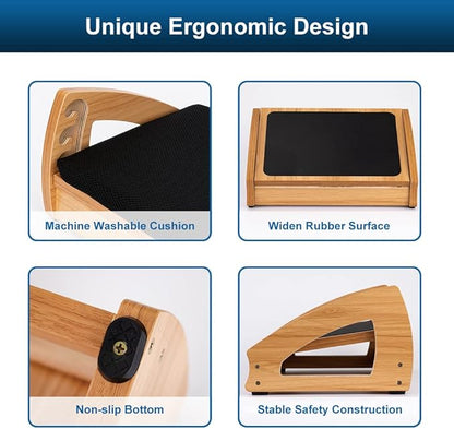 StrongTek Wood Ergonomic Footrest - 4-Angle Adjustable Foot Stool for Desk, Office Footrest, Anti-Slip Foot Stand for Under Desk, Enhances Posture, Promotes Blood Circulation, Easy Assembly (Natural)
