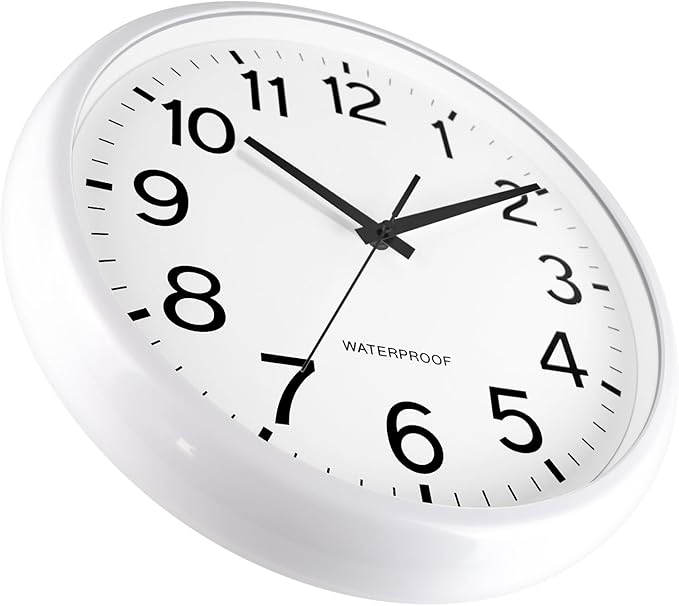 Caysie 16 Inch Sealed Large Outdoor Clock Waterproof, Silent Battery Operated Weatherproof Wall Clocks for Pool Patio Outside Home (White)