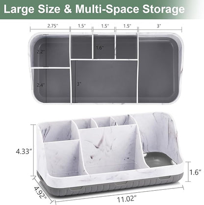 GFWARE Marble Bathroom Countertop Organizer - Detachable 7 Slots Kids Electric Toothbrush and Toothpaste Holde Drainage for Bathroom Accessories Organization Counter Vanity Storage, Grey
