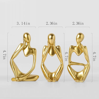BrownLove 3pcs Golden Decor Thinker Statue Abstract Art Sculpture，Resin Collectible Figurines for Home Living Room Office Shelf Decoration