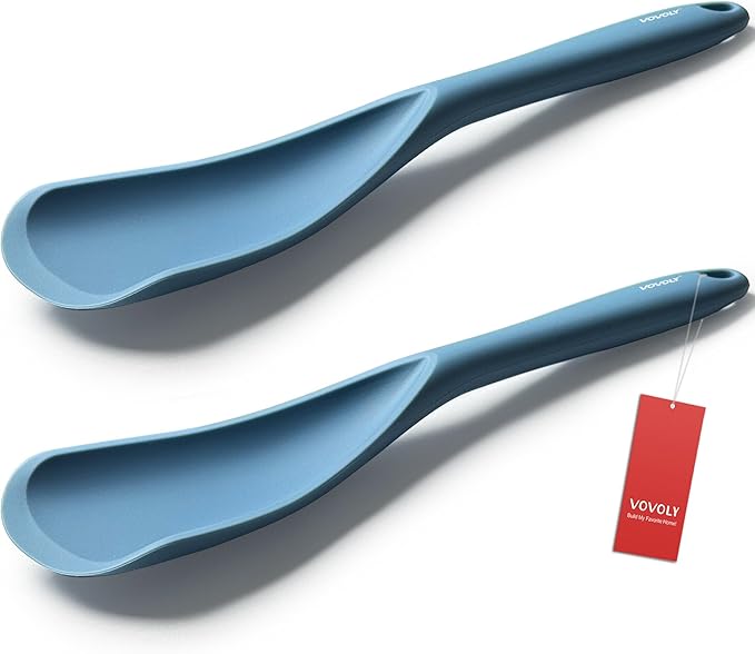 Cooking Spoon for Nonstick Cookwares, VOVOLY Silicone Spoon for Mixing, Scoop, and Scrape,Seamless Design, 12.6'', 2 Pack, Starry Blue