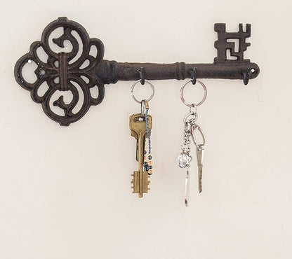 Comfify Cast Iron Skeleton Key Holder for Wall - Decorative Farmhouse Rustic Wall Mount Key Organizer - 3 Key Hooks - Vintage Key Rack for Entryway with Screws & Anchors – 10.8 x 4.7 - Brown