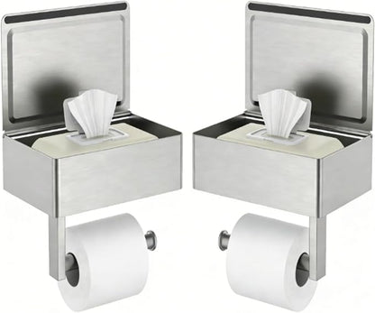 FORIOUS Toilet Paper Holder with Shelf, Sanitary Napkin Receptacle Tampon Holder, Wall Mount Toilet Paper Holder with Storage, Flushable Wipes Dispenser Fits for Bathroom Commercial(Brushed Nickel)