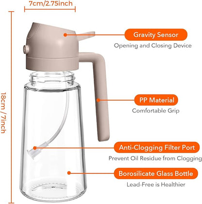 YARRAMATE 16oz/470ml Glass Olive Oil Sprayer for Cooking with Stickers, 2 in 1 Oil Dispenser for Kitchen Gadgets, Food Grade Premium Spray Bottle for Salad, Frying, BBQ (LotusRootPink)