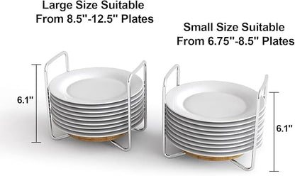 Dish Rack for Kitchen Countertop Organizer - Bamboo Plate Organizer for Cabinet Space Saver, Adjustable Stainless Steel 304 Plate and Bowl Holder with Portable Handle for Drawer Cupboard Shelf RV