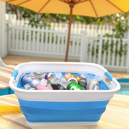 SAMMART 41L (10.8 gallon) Collapsible Plastic Laundry Basket - Foldable Pop Up Storage Container/Organizer - Portable Washing Tub - Space Saving Hamper/Basket (Rectangular, Sky Blue)