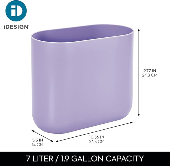 iDesign Small Slim Plastic Bathroom Trash Can, Garbage Can for Bedroom, Office, Desk, Dorm, Purple