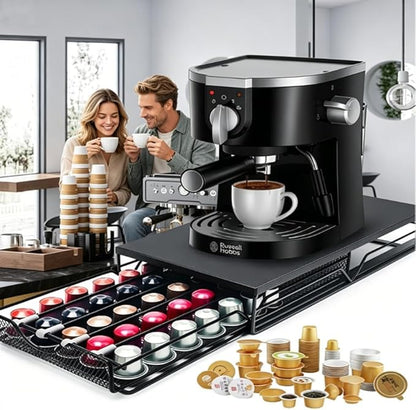 Coffee Pod Drawer Organizer for Nespresso Vertuo Pods, Holds 40 Large or 60 Small Capsules, Acrylic Coffee Pod Holder with Smooth Pull-Out Drawer, Anti-Slip Clear Storage Rack