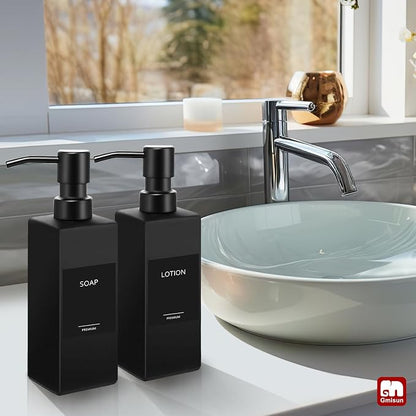 GMISUN Black Soap Dispenser Bathroom, Glass Hand Soap Dispenser with Stainless Steel Pump, 12 fl oz/350ml Refillable Dish Dispensers for Kitchen, Modern Liquid Lotion Bottles for Bathroom Countertop