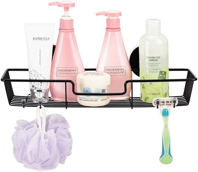 SANNO Suction Cups Shower Caddy, Bathroom Storage Combo Organizer,Rustproof Wire Basket for Kitchen Bathroom Accessories - Stainless Steel,Black