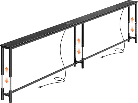 Huuger 102.4 Inch Sofa Table with Power Outlets, 23.9’’-34.4’’ Height Adjustable Range, Behind Couch Table with USB-C Ports, Sofa Tables Narrow Long, Skinny Console Table, for Small Spaces, Black