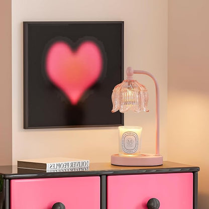 MEIXISUE Pink Candle Warmer Lamp with Timer and Dimmer,Gifts for Mom/Wife, Melt Wax Warmer Lamp with 2 Bulbs for Candle Jars House Warming New Home Decor