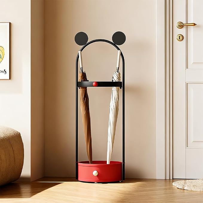 Umbrella Holder for Entryway, Cute Freestanding Metal Umbrella Stand with Removable Drip Tray & Hooks, Modern Decorative Umbrella Storage Rack Organizer for Home, Indoor, Living Room, Office, Hotel