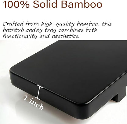 Elegant Black Bamboo Bathtub Tray Caddy for Freestanding Tub, 35" L Adjustable Bath Tray for Tub, Luxury Spa Bathroom Tray Organizer Table, Bath Tub Accessories for Women, Housewarming, Birthday Gifts