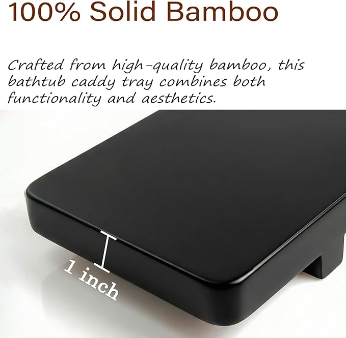 Elegant Black Bamboo Bathtub Tray Caddy for Standard Tub, 31" L Adjustable Bath Tray for Tub, Luxury Spa Bathroom Tray Organizer Table, Bath Tub Accessories for Women, Housewarming, Birthday Gifts