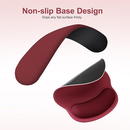 MOSISO Wrist Rest Support for Mouse Pad&Keyboard Set, Circle Curved Ergonomic Mousepad&Coaster Non-Slip Base Home/Office Pain Relief&Easy Typing Pad with Soft Cloth&Silicone Lining, Wine Red