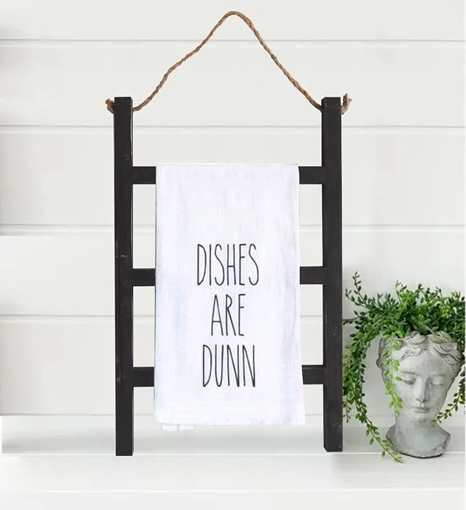 Joy Choice Farmhouse Style 16" Wood Blanket Ladder - 3-Tier Wall Hanging Rack for Living Room, Kitchen, Bathroom (Black)