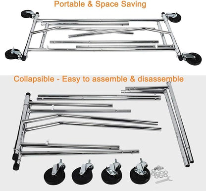 HOKEEPER Clothes Rack with Lockable Wheels Height Adjustable Clothing Rack Clothing Rack 300LBS Commercial Grade Portable Closet for Bedroom, Living Room, Laundry, Balcony, Silver