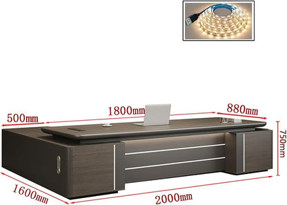 L-Shaped Executive Desk – Modern Executive Desk with Drawers, and Storage, Sturdy Wood & Metal Construction, Aluminum Inlaid Surface for Home & Office Workstation (B-Right, L 200cm/78.7in)