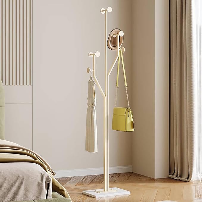 JIAYUEJU Heavy Duty Coat Rack Tree-shaped Metal Freestanding Coat Tree with Sturdy Marble Base Corner Coat Rack for Bedroom Entryway Hallway 14.96 x 10.24 x 68.9 Inches (White)