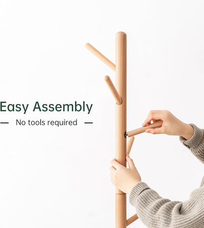 Solid Wood Coat Rack, Freestanding Coat Rack for Entryway, Hallway, Home Office, Living Room, Bedroom, 15" x 15" x 67.3", Beech Wood, Natural