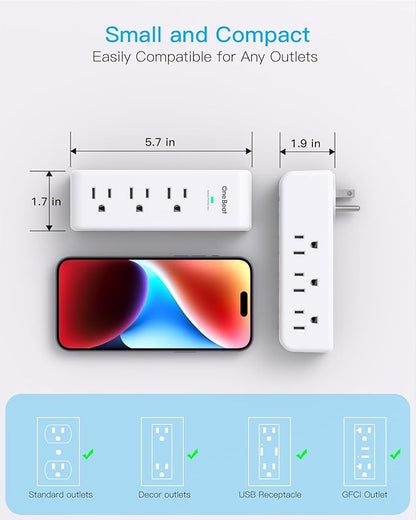2 Pack Surge Protector Outlet Extender with Rotating Plug, 9 AC Multi Plug Wall Outlet Expander, 1800J Wall Charger, 3-Sided Power Strip Electrical Plug Adapter Outlet Splitter for Home Office Dorm