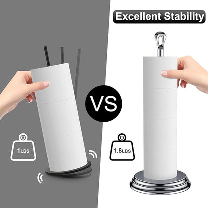 KASUNTO Toilet Paper Holder with Rustproof, Metal Free Standing Toilet Paper Stand Storage for Bathroom, Tissue Paper Roll Holder for Bathroom Accessories (Polished Chrome)