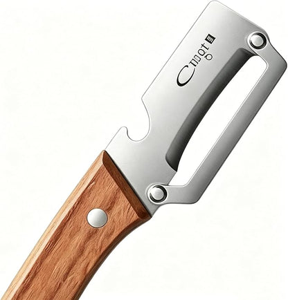 2-in-1 Vegetable Peeler with Built-in Bottle Opener, Sharp Stainless Steel Potato & Fruit Peeler, Ergonomic Wooden Handle Kitchen Gadget for Home, BBQ, Camping