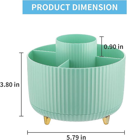 Marbrasse Desk Organizer, 360-Degree Rotating Pen Holder, Desk Organizers and Accessories with 5 Compartments Pencil Holder, Art Supply Storage Box Caddy for Office, Home (Mint Green)