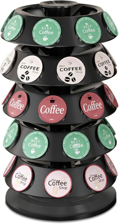 CEHNCEH K Cup Holder: Coffee Pod Carousel Organizer, Compatible with 40 Keurig K-Cup Pods, Spins 360-Degrees - Lazy Susan Platform, Home or Office Kitchen Counter Organize (New Model Black)