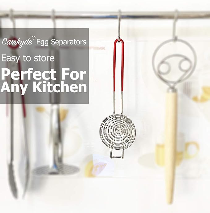 CAMKYDE Egg Separator Food Grade Stainless Steel Egg Yolk White Separation Tool, Set of 2 (Red)