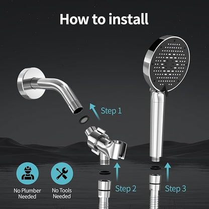 SR SUN RISE NSF Certified Filtered Shower Head with Handheld for Hard Water to Remove Chlorine High Pressure 9-Spray Setting (with Power Wash) Anti-Clog Nozzles (1 Filter, Chrome Silver)