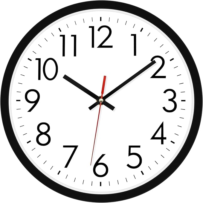 Lumuasky 14 Inch Modern Wall Clock Battery Operated Silent Non-Ticking Large Analog Classic Round Clock for Office, Home, Kitchen, Bedroom, School, Living Room (Black)