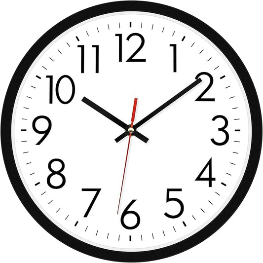 Lumuasky 14 Inch Modern Wall Clock Battery Operated Silent Non-Ticking Large Analog Classic Round Clock for Office, Home, Kitchen, Bedroom, School, Living Room (Black)