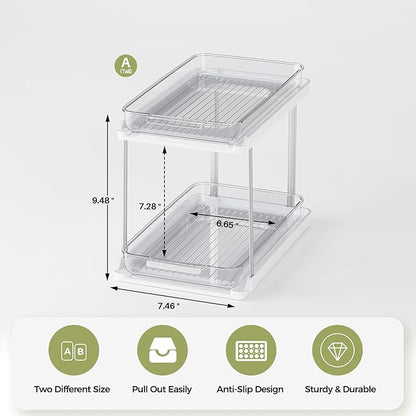 Delamu 2-Tier Bathroom Under Sink Organizers and Storage, Pull Out Cabinet Drawers with Anti-Slip Design, Multi-Purpose Storage for Kitchen, Pantry, Bathroom & Home Organization, White, 1 Pack