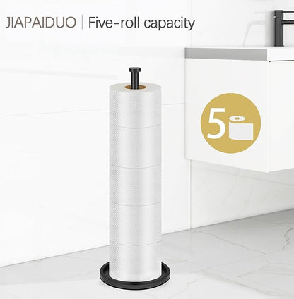 Toilet Paper Holder Stand with Reserve Function, Black Toilet Roll Holder Free Standing, Toilets Paper Storage Stand for 5 Rolls of Toilets Papers，Modern Design