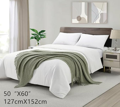 CREVENT Farmhouse Boho Knitted Throw Blanket for Couch Sofa Chair Bed Home Decoration, Soft Warm Cozy Light Weight for Spring Summer Fall (50''X60'' Sage Green)