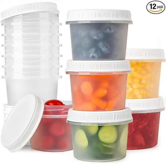 TUZAZO 12 Pack - 20 Oz Food Storage Containers with Screw Lids, Airtight Plastic Small Freezer Storage Container for Ice Cream, Overnight Oats, Snack, Soup, Portion and Meal Prep Container