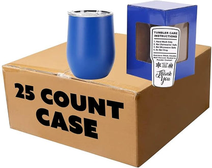 makerflo 12 oz Blue Powder Coated Wine Tumbler with Leak-Proof Clear Lid - Pack of 25, Ideal for Craft and Personalization (Laser Engraving, UV DTF, Epoxy, and Vinyl)