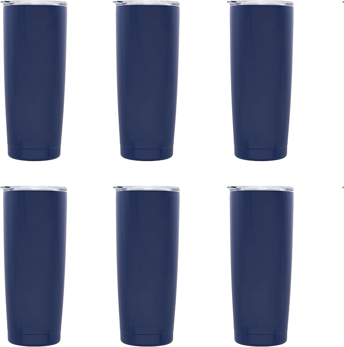 DISCOUNT PROMOS Pipette Stainless Steel Coffee Tumblers 20 oz. Set of 6, Bulk Pack - Double Wall, Perfect for Coffee, Hot Cocoa, Other Hot & Cold Beverages - Blue