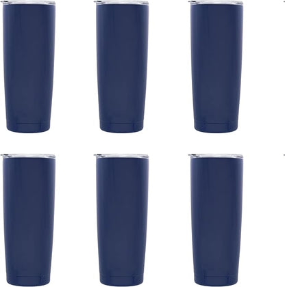 DISCOUNT PROMOS Pipette Stainless Steel Coffee Tumblers 20 oz. Set of 6, Bulk Pack - Double Wall, Perfect for Coffee, Hot Cocoa, Other Hot & Cold Beverages - Blue