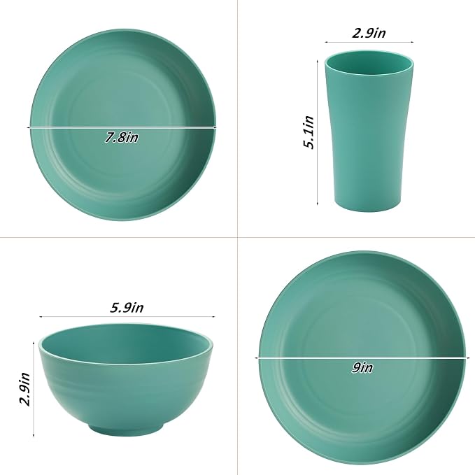 Wheat Straw Dinnerware Sets, 16pcs Dishes Dinnerware Sets Microwave and Dishwasher Safe, Lightweight Unbreakable Dish Set, Reusable Dinner Plates Kids Plates & Bowls Sets & Cups (Multicolor)