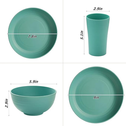 Wheat Straw Dinnerware Sets, 16pcs Dishes Dinnerware Sets Microwave and Dishwasher Safe, Lightweight Unbreakable Dish Set, Reusable Dinner Plates Kids Plates & Bowls Sets & Cups (Multicolor)