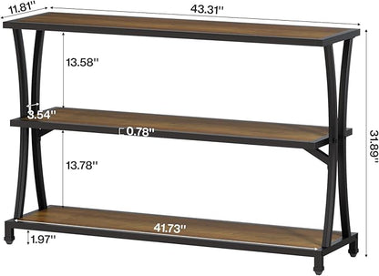 Tribesigns Industrial 3-Tier Console Table, Rustic Narrow Entryway Sofa Table with Storage Shelves for Living Room, Hallway, Foyer
