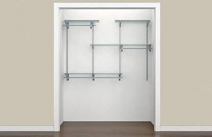ClosetMaid ShelfTrack Wire Closet Organizer System, Adjustable from 5 to 8 Ft., With Shelves, Clothes Rods, Hardware, Durable Steel, Satin Chrome