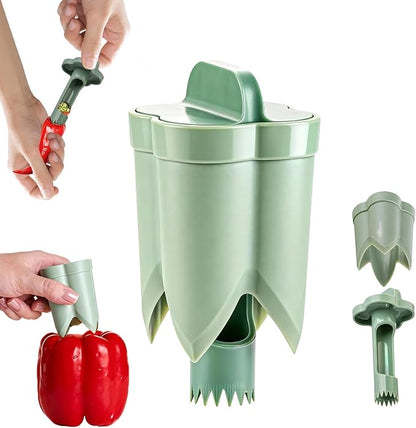 Pepper Corer,Chili Seed Remover Tool,Durable ABS Kitchen Gadget for Bell & Chili Peppers, 2-in-1 Design, Easy Twist Use, Ideal for Home Cooking, Camping(Green)