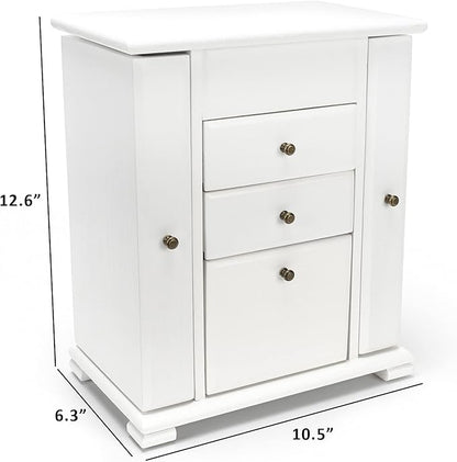 Emfogo Jewelry Box for Women, Rustic Wooden Jewelry Boxes & Organizers with Mirror, 4 Layer Jewelry Organizer Box Display for Rings Earrings Necklaces Bracelets (Weathered White)